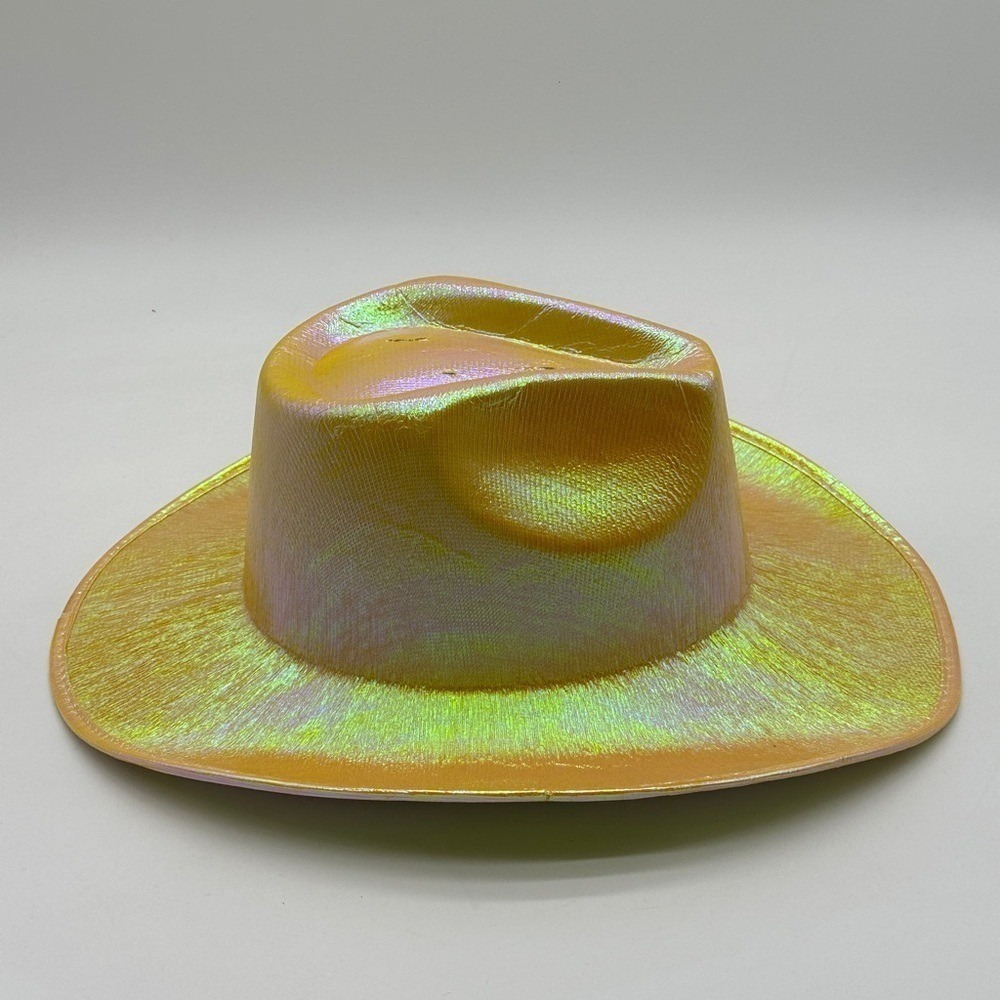 Iridescent Gold Holographic Cowboy Hat Space Disco Festival Western Party - Picture 4 of 5